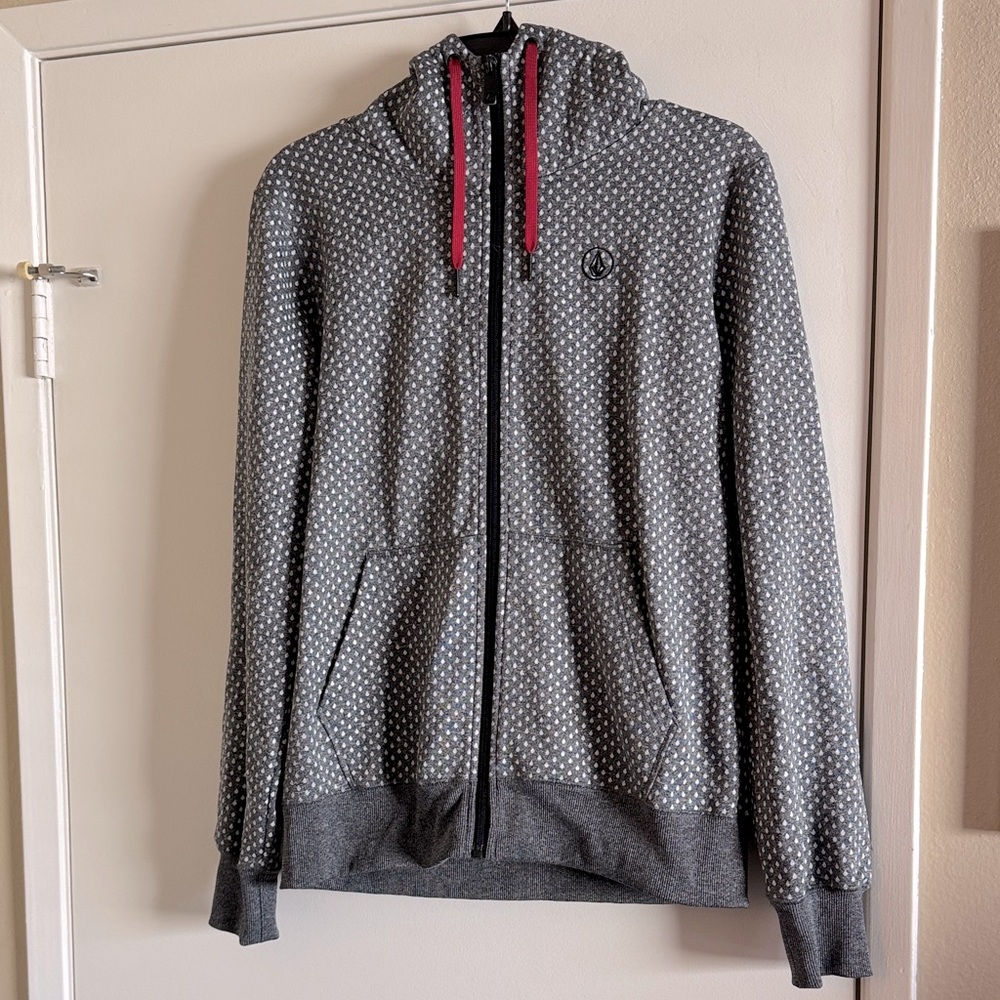 Volcom Gray Polka Dot Hoodie with Pink Accents
